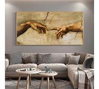 HOLEILUCK La creación de Adán por Miguel Ángel Famoso Arte enmarcado Pintura en lienzo Arte de la pared Carteles e impresiones Imagen de mano a mano 75x150cm (30x60in) Con marco