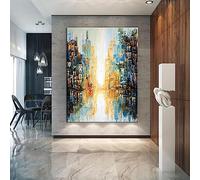 HOLEILUCK New York City Modern Wall Art Decor Gran Paisaje Urbano Pintura Abstracta Sobre Lienzo Wall City Skyline Abstract Home Decor 80x135cm/31x53in Sin Marco