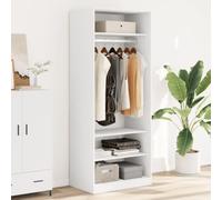 Holekex Armario blanco de madera 80 x 50 x 200 cm con barra y estante, perchero para dormitorio y pasillo, espacio de almacenamiento, cajón, organizador para habitación infantil y juvenil