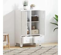 Holekex Armario de estilo industrial, color blanco, de acero, 67 x 35 x 107 cm, con 2 cajones, estantes, soporte para placa de nombre, para dormitorio, pasillo, habitación juvenil, espacio de