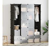 Holekex Armario modular con 18 compartimentos, color blanco y negro, perchero de plástico, 37 x 146 x 180,5 cm, espacio de almacenamiento versátil para dormitorio, habitación de los niños, pasillo