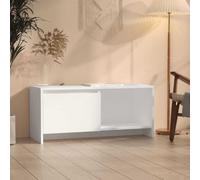 Holekex Armario para TV blanco de madera 90 x 35 x 40 cm con puerta y compartimento, armario bajo para salón, espacio para juegos, barra de sonido, armario para televisión con estante y función