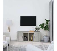 Holekex Armario para TV de color gris hormigón de madera 100 x 35 x 40 cm con 4 compartimentos y puerta, moderno armario bajo para salón, espacio de almacenamiento para TV, estante y barra de sonido