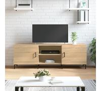 Holekex Armario para TV Sonoma roble 150 x 30 x 50 cm de madera con 4 compartimentos, puerta, patas de hierro, espacio de almacenamiento para salón, moderno mueble bajo para televisor y barra de