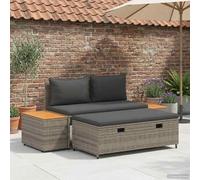 Holekex Juego de muebles de jardín de 4 plazas, de polirratán con marco de acero y cojines extraíbles, patas ajustables, baúl de almacenamiento, resistente a la intemperie, para terraza, balcón y