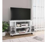 Holekex Mueble de TV con ruedas de madera blanca 80 x 40 x 45 cm con 4 estantes abiertos y 2 ruedas bloqueables, mesa de televisión móvil para salón, dormitorio, rincón de juegos, espacio de