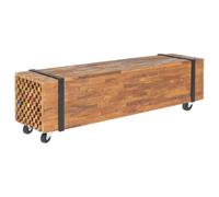 Holekex Mueble de TV de madera maciza de teca 110 x 30 x 32,5 cm con ruedas, aparador, armario para televisión para salón, espacio de almacenamiento, estante y solución de almacenamiento moderna
