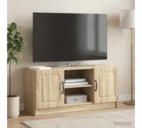 Holekex Mueble para TV de roble Sonoma, 102 x 34,5 x 47 cm, con 2 puertas giratorias, estantería y espacio de almacenamiento, versátil mesa baja para sala de estar y cine en casa