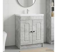 Holepyr Armario de baño bajo el lavabo, color gris hormigón, material de madera, 78,5 x 37,5 x 81 cm, con estante y tiradores de metal para baño, armario inferior para invitados, lavadero, requiere