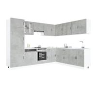 Holepyr Juego de 14 armarios de cocina Porto gris hormigón de madera con armario inferior, armario colgante, armario alto, armario de pared y mucho espacio para vajilla, plato, taza, olla y cubiertos