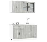 Holepyr Juego de 4 armarios de cocina Porto Gris Sonoma con armario colgante y armario inferior, espacio para platos, tazas, ollas, sartenes, cubiertos, almacenamiento, organizador, despensa