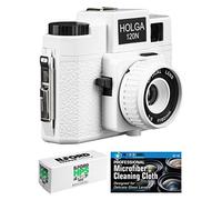 Holga 120N Cámara de película de Formato Medio (Blanca) con Paquete de película Ilford HP5 120 y paño de Microfibra