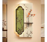 HOLGVE Arte de Pared De Arenisca 3D con Luces LED, Decoración de Pared 3D Moderna con Jarrón, Escultura Mural Colgante for Sala De Estar, Dormitorio, Oficina Entrada(Green-3,100x50cm/39.3x19.6in)