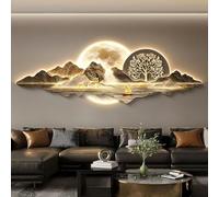 HOLGVE Decoración de Pared con Arte 3D, Esculturas Luminosas De Pared 3D con Luz LED, Pintura Colgante de Pared Feng Shui for La Entrada del Hogar Pasillo(Gold-3,14x39in/35x100cm)
