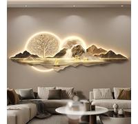 HOLGVE Decoración de Pared con Arte 3D, Esculturas Luminosas De Pared 3D con Luz LED, Pintura Colgante de Pared Feng Shui for La Entrada del Hogar Pasillo(Gold-2,17x47in/40x120cm)