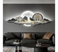 HOLGVE Decoración de Pared con Arte 3D, Esculturas Luminosas De Pared 3D con Luz LED, Pintura Colgante de Pared Feng Shui for La Entrada del Hogar Pasillo(Black-1,21x59in/50x150cm)