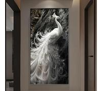 HOLGVE Decoración de Pared con Arte 3D Iluminado, Fresco De Pavo Real con Marco de Metal, Fuente Alimentación Enchufable, Mural Pared 3D For Vestíbulo de Hotel(White-1,19.6x39.3in/50x100cm)