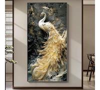 HOLGVE Decoración de Pared con Arte 3D Iluminado, Fresco De Pavo Real con Marco de Metal, Fuente Alimentación Enchufable, Mural Pared 3D For Vestíbulo de Hotel(Gold-4,19.6x39.3in/50x100cm)