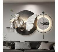 HOLGVE Decoración de Pared con Arte 3D Y Reloj, Mural Pared con Iluminación LED, Plantas Artificiales Jarrón Cristal, Decoración Creativa de Paredes Arenisca(White-2,35.4x27.5in/90x70cm)