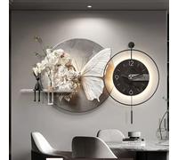 HOLGVE Decoración de Pared con Arte 3D Y Reloj, Mural Pared con Iluminación LED, Plantas Artificiales Jarrón Cristal, Decoración Creativa de Paredes Arenisca(Black-2,27.5x19.6in/70x50cm)