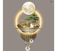 HOLGVE Esculturas de Pared 3D con Paisajes Creativos Colgantes con Luz LED, Decoración Pared De Metal Grande Y Luminosa, Lámpara Pino Decorativa con Pintura Colgante(Gold-5,27.6x50in/70x127cm)