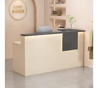 HOLGVE Mostrador de Recepción, Mostradores para Tiendas Abierto, con Cajón con Cerradura, Mesa de Mostrador de Caja de Pie for Salón, Escritorio de Oficina En Casa(Gray-Left,39.3inchx100cm)