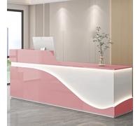 HOLGVE Mostradores para Tiendas, con Cajón con Cerradura, Mostrador de Recepción, Mostrador de Recepción de Pie, Mesa de Mostrador de Caja Minorista En Vestíbulo(Pink-Left,51.1" x130cm)