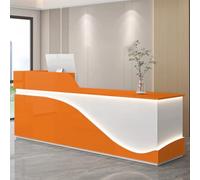 HOLGVE Mostradores para Tiendas, con Cajón con Cerradura, Mostrador de Recepción, Mostrador de Recepción de Pie, Mesa de Mostrador de Caja Minorista En Vestíbulo(Orange-Left,51.1" x130cm)