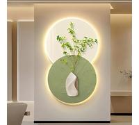 HOLGVE Pintura Decorativa for Vestíbulo de Entrada, Arte 3D con Macetero Verde, Escultura Mural for Colgar En La Pared con Luz LED, for Hogar, Restaurante Hotel(Green,19.7x31.4in/50x80cm)