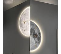 HOLGVE Reloj de Pared 3D con Diseño De Luna Anillo LED, Pintura Decorativa Semicircular for Entrada, Sala de Estar, Dormitorio Pasillo(White-1,7.8x19.6in/20x40cm)