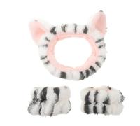 Holibanna 1 juego de diadema y pulsera para el lavado facial de gato: linda diadema con orejas de gato para el cuidado de la piel, diseño elástico para maquillaje, spa, yoga y fiestas.