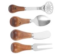 Holibanna 1 Juego Herramientas para Queso Inoxidable con Mango de Madera Utensilios de Espátula Cortador Tenedor y Cuchara Accesorios de Cocina para Queso y Repostería