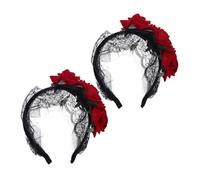 Holibanna 2piezas Diadema de Encaje Rosas Rojas Accesorio de Cabello para Halloween Tocado de Flores para Disfraz Pinzas Cabello Forma de Flor