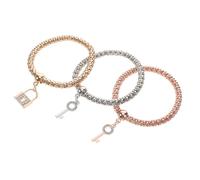 Holibanna 3piezas Brazaletes Elásticos De Cadenas Multicapa Charm De Llave Para Mujeres Pulseras De Cristal y Cadena De Maíz Joyería De Moda Para Mujer
