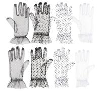 Holibanna 4pares Guantes de Encaje Cortos para Fiesta de Té Boda Fiesta de Cóctel con Estampado de Lunares para Mujer Accesorios de Disfraz y Eventos Especiales Color Color Aleatorio