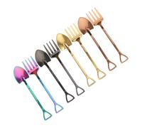 Holibanna 8 piezas Cucharas y Tenedores Inoxidable con Mango Alargado Diseño Forma de Pala Aptos para Café Pastel y Frutas Colores Dorado Rosa y Negro Resistentes y Fáciles de Limpiar para