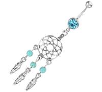 Holibanna Anillo Ombligo Mujer Plata Azul Diseño Atrapasueños Colgante Joyería Corporal Única para Adolescentes Fiesta Playa