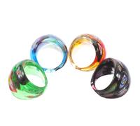 Holibanna Anillos de Vidrio Gruesos para Mujer 4 Piezas Set Colores Amarillo Verde Azul Negro Estilo Étnico Joyería Decorativa para Fiestas y Uso Diario Estilo Aleatorio