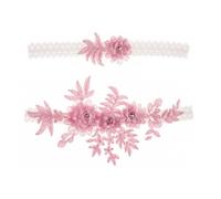 Holibanna Bandas de Encaje Rosa para Boda Gemas de Imitación, Ligas Elásticas para Muslo de Poliéster, Adecuadas para Novias y Despedidas, Paquete de 2 Piezas