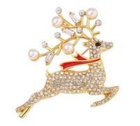 Holibanna Broche Navideño de Aleación Microincrustaciones de Cristales, Diseño de Alce Pequeño, Color Dorado, Accesorio de Moda para Ropa Mujer, Adecuado para Fiestas y Obsequio de Navidad