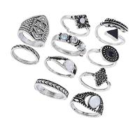 Holibanna Conjunto De Anillos De Piedra Para Mujer Estilo Vintage Étnico Piedras Exageradas Plata 10 Piezas Mujer Uso Diario Fiestas Dedo