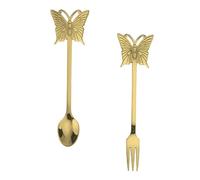 Holibanna Cubiertos Inoxidable Tenedor y Cuchara Portátil Dorados Utensilios Prácticos para Postres y Café Hogar y Tiendas