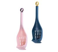 Holibanna Cuchara Ranurada De Plástico Mango Largo Para Cocina, Colador De Alimentos Multifuncional, Resistente y Ergonómica Para Pasta, Dumplings y Filtrado, Set De 2 Piezas Azul Oscuro y Rosa