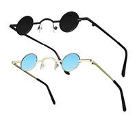 Holibanna Gafas de Sol Redondas Retro para Hombre y Mujer, 2 Piezas con Montura Metálica, Lentes de Vidrio que Reducen el Deslumbramiento, Ideales para Fiesta y Playa