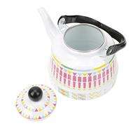 Holibanna Hervidor de Agua Doméstico de Esmalte para Cocina con Mango Resistente al Calor para Gas Inducción Diseño Geométrico Blanco Práctico y Decorativo