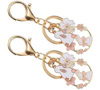 Holibanna Llavero Japonés Kawaii de Aleación de Zinc Diseño Creativo de Conejo y Flor de Cerezo, Colgante Delicado para Llaves o Mochila, Pack de 2 Piezas Doradas