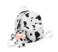 Holibanna Mochila de Lona para Niñas Adorable Estampado de Vaca y Colgante de Peluche de Color Claro, Bolso de Hombro Casual para Mujer, Ligera y Espaciosa para Viajes y Uso Diario