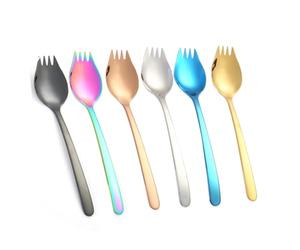 Holibanna Multifuncional Inoxidable Spork Resistente Para Ensaladas y Pasta Color Rosa Dorado Para Uso Diario Cocina