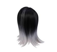 Holibanna Peluca Media Melena Lisa de Alta Temperatura Efecto Ombré Sintética Negro y Gris Densidad 150%-180%, Cómoda y Transpirable para Uso Diario