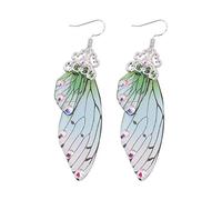 Holibanna Pendientes de alas de largos cuentos de hadas novia pendientes de fantasía accesorios de mujer (plata verde)